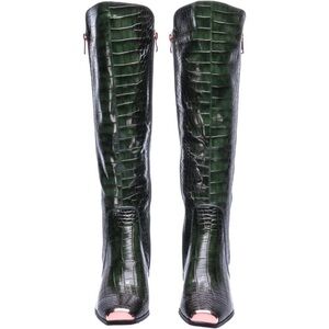 Ninety Union London | Tall Croco Printed | High Heel | Gold Tip | Sz 7 | Olive